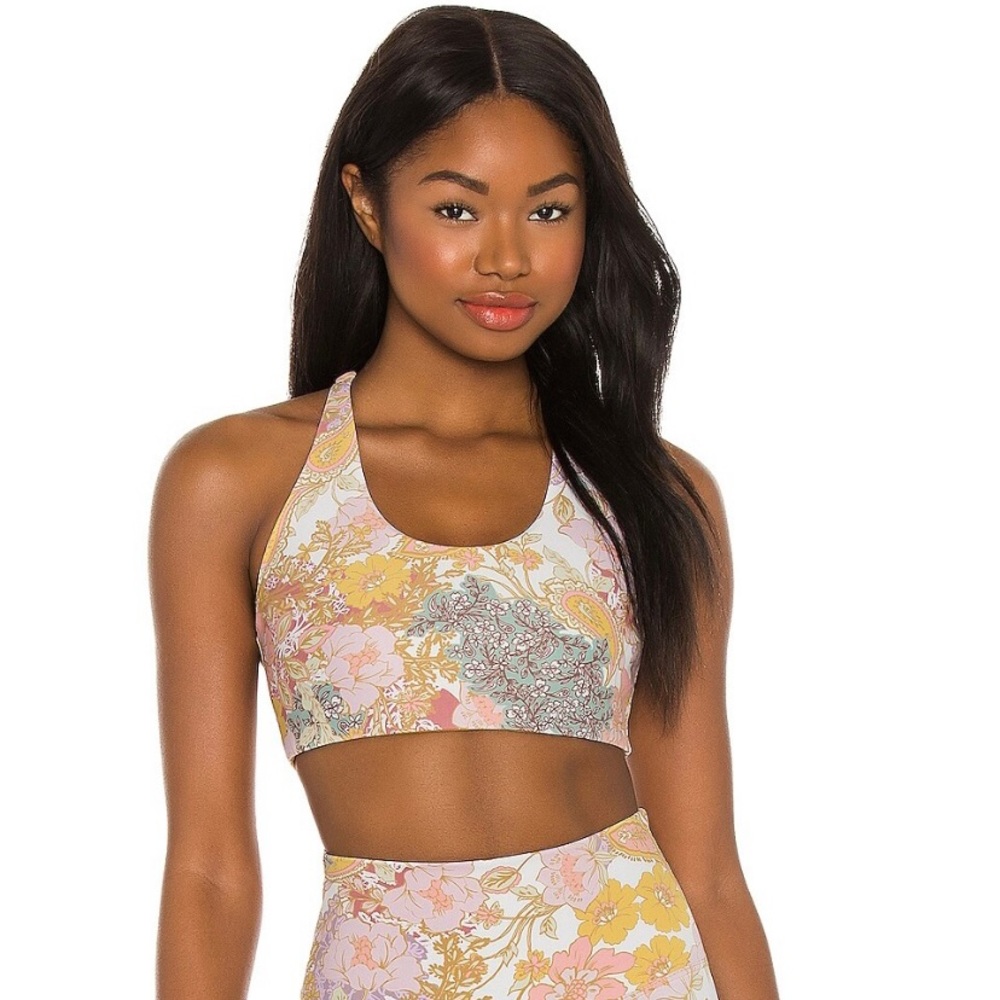 NEW Beach Riot Rocky Sports Bra Crop Top Racerback Harvest Gold Paisley Small